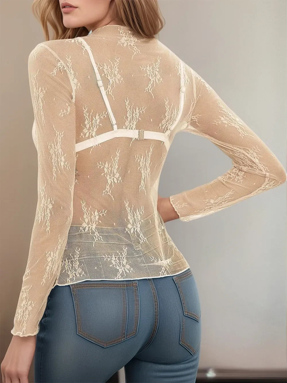 Floral Mock Neck Long Sleeve Mesh Top-Tops-Krush Kandy, Women's Online Fashion Boutique Located in Phoenix, Arizona (Scottsdale Area)