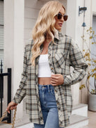 Mandy Pocketed Plaid Collared Neck Long Sleeve Shirt-Krush Kandy, Women's Online Fashion Boutique Located in Phoenix, Arizona (Scottsdale Area)