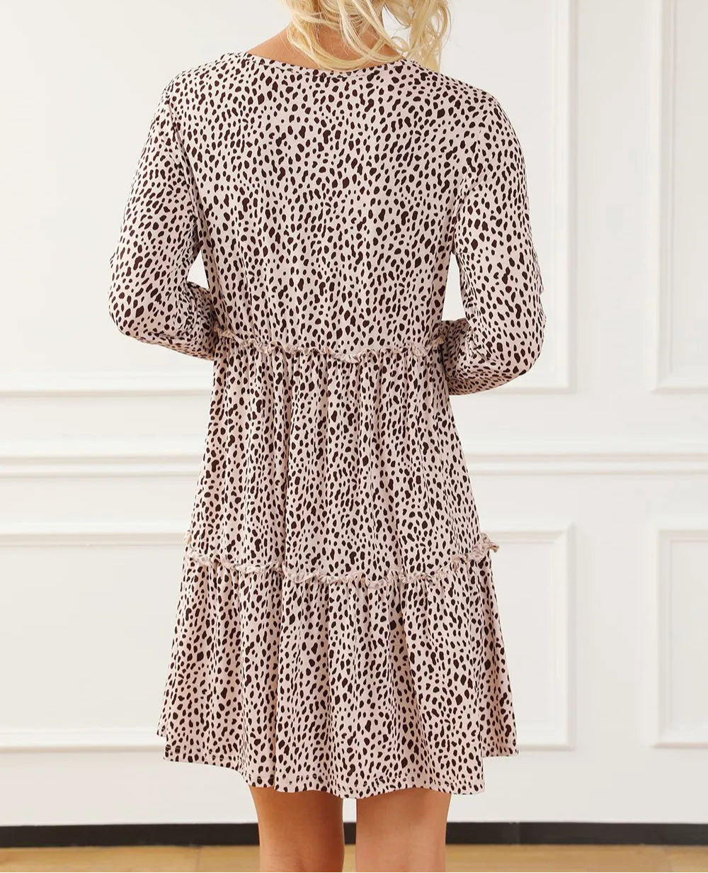 Frill Printed Round Neck Dress-Dresses-Krush Kandy, Women's Online Fashion Boutique Located in Phoenix, Arizona (Scottsdale Area)