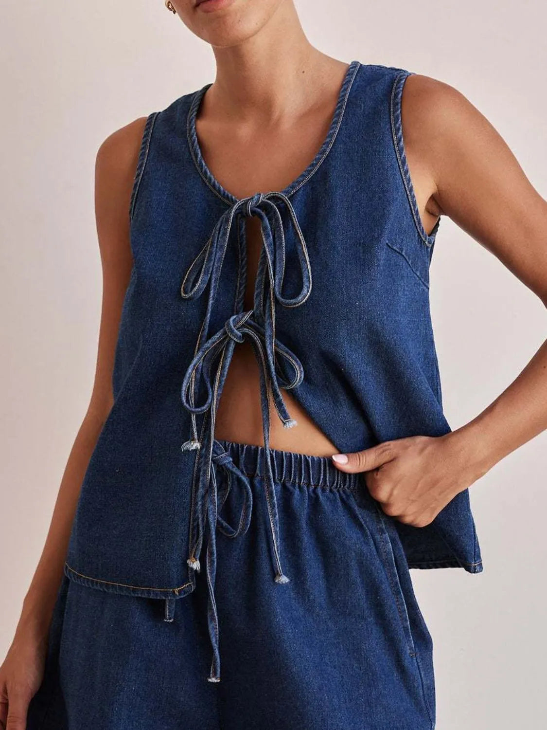 Tie Front Denim Vest-Tops-Krush Kandy, Women's Online Fashion Boutique Located in Phoenix, Arizona (Scottsdale Area)