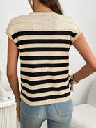 Striped Mock Neck Cap Sleeve Knit Top-Tops-Krush Kandy, Women's Online Fashion Boutique Located in Phoenix, Arizona (Scottsdale Area)