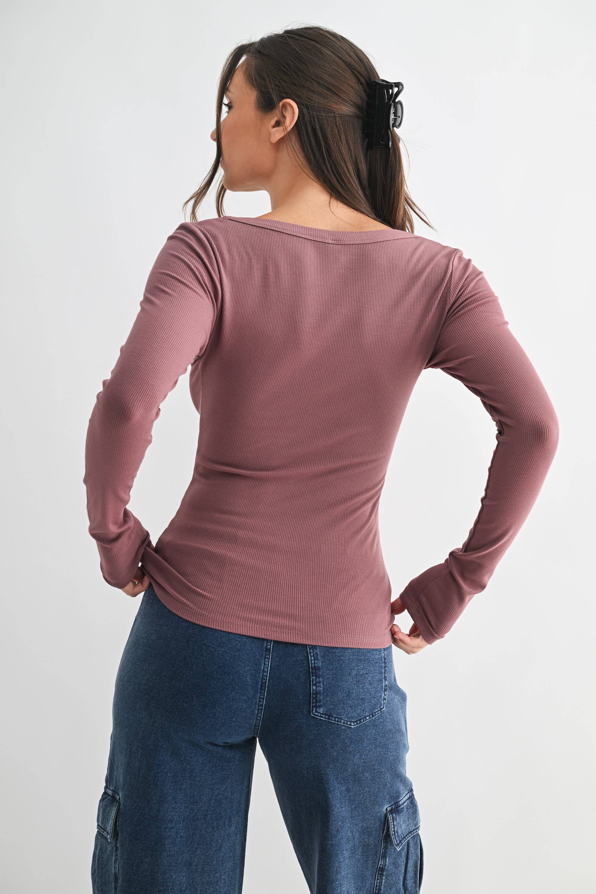 Lightweight Stretch Ribbed Long Sleeve Top-Tops-Krush Kandy, Women's Online Fashion Boutique Located in Phoenix, Arizona (Scottsdale Area)