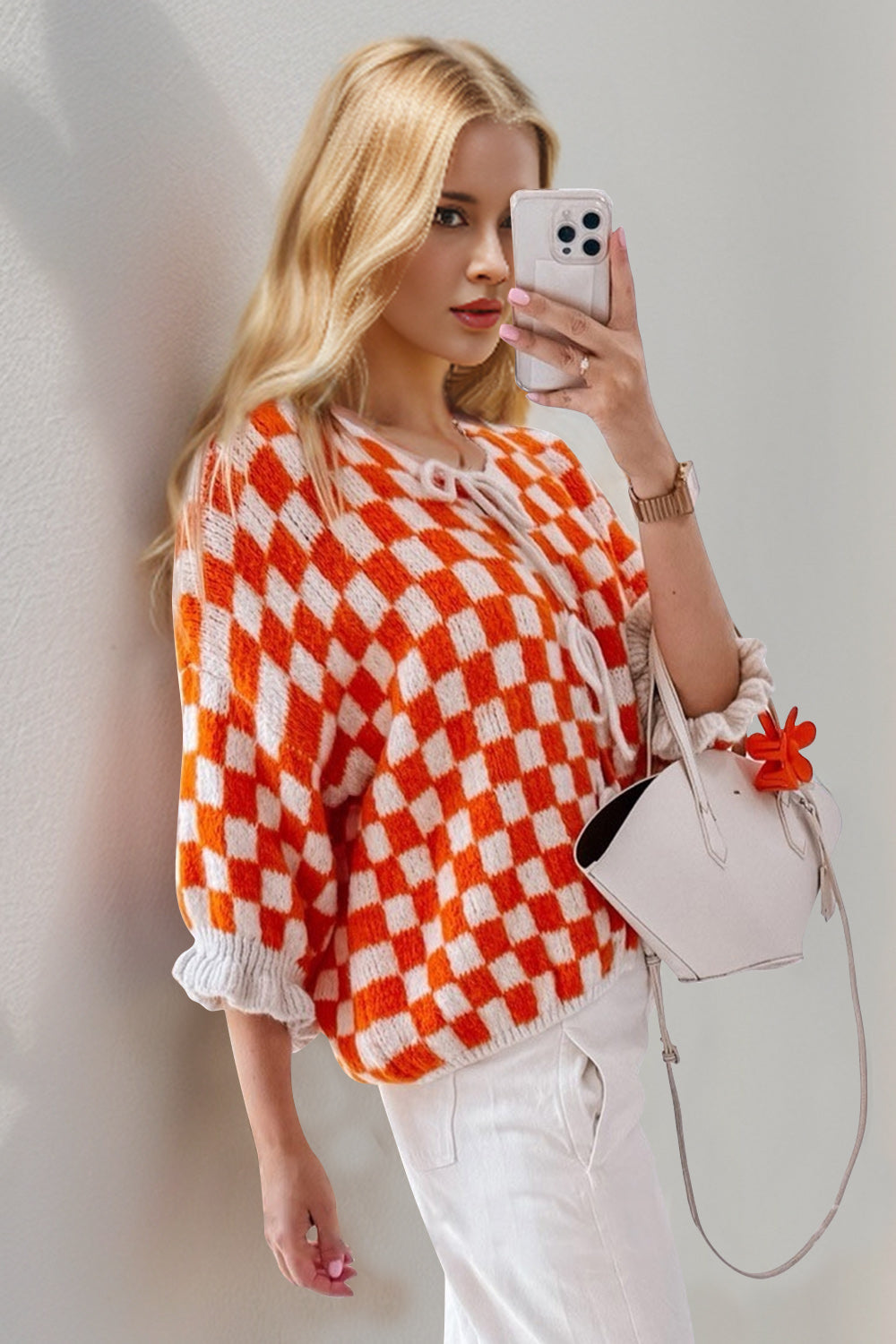 Double Take Tied Checkered Dropped Shoulder Flounce Sleeve Cardigan-Krush Kandy, Women's Online Fashion Boutique Located in Phoenix, Arizona (Scottsdale Area)