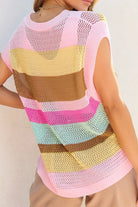 Openwork Round Neck Striped Knit Cover Up-Tops-Krush Kandy, Women's Online Fashion Boutique Located in Phoenix, Arizona (Scottsdale Area)