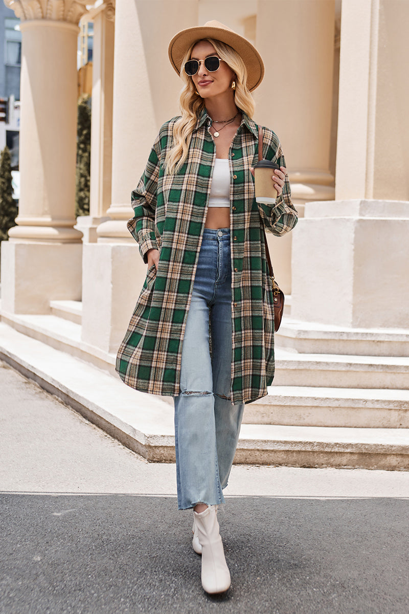 Mandy Plaid Collared Neck Long Sleeve Coat-Long Sleeve Tops-Krush Kandy, Women's Online Fashion Boutique Located in Phoenix, Arizona (Scottsdale Area)