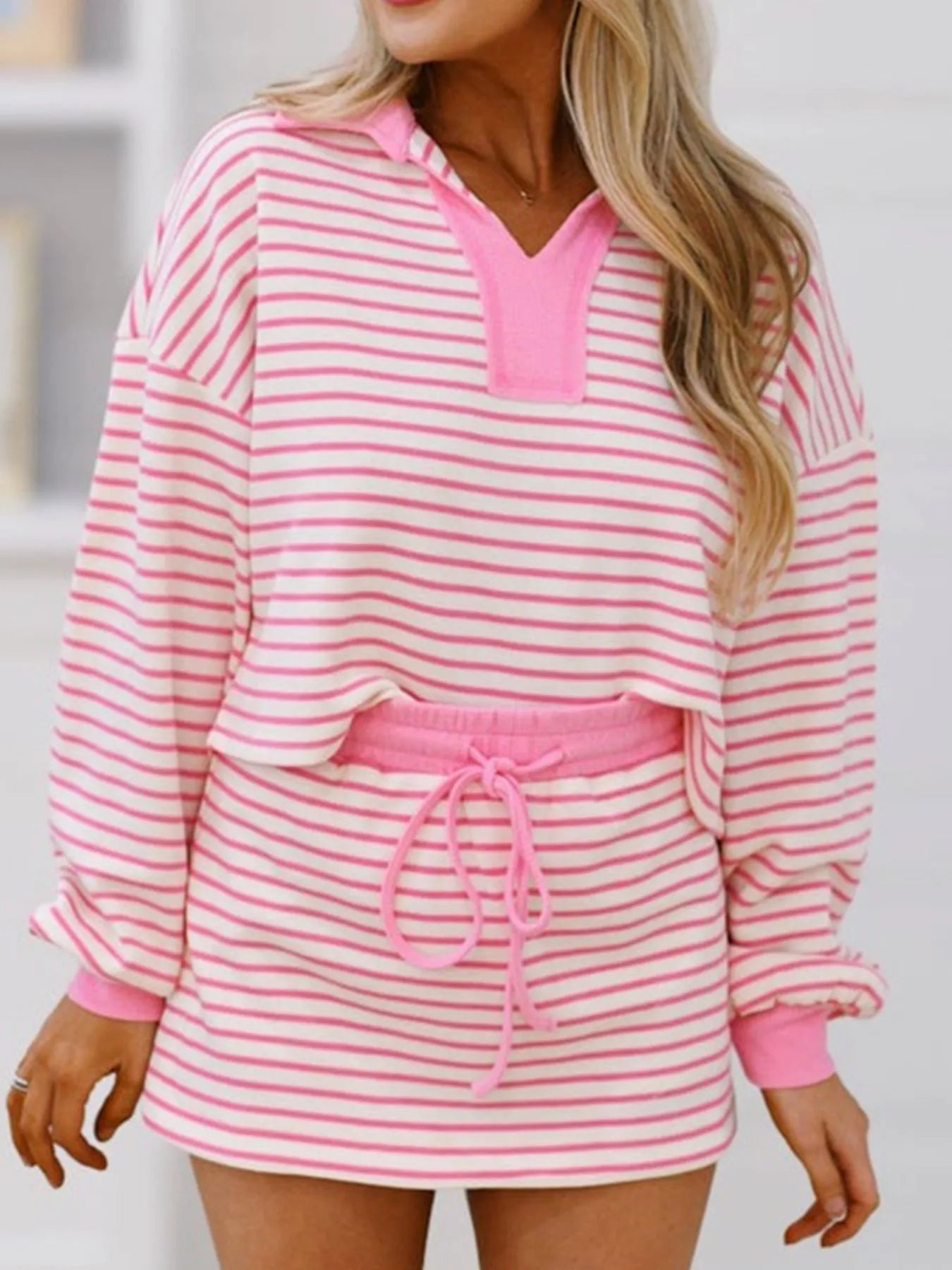 Striped Top and Skirt Set with Drawstring-2 Piece Outfit Sets-Krush Kandy, Women's Online Fashion Boutique Located in Phoenix, Arizona (Scottsdale Area)