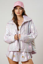 SQUARE QUILTING SHINY PADDED JACKET W/ POCKET-Jacket-Krush Kandy, Women's Online Fashion Boutique Located in Phoenix, Arizona (Scottsdale Area)