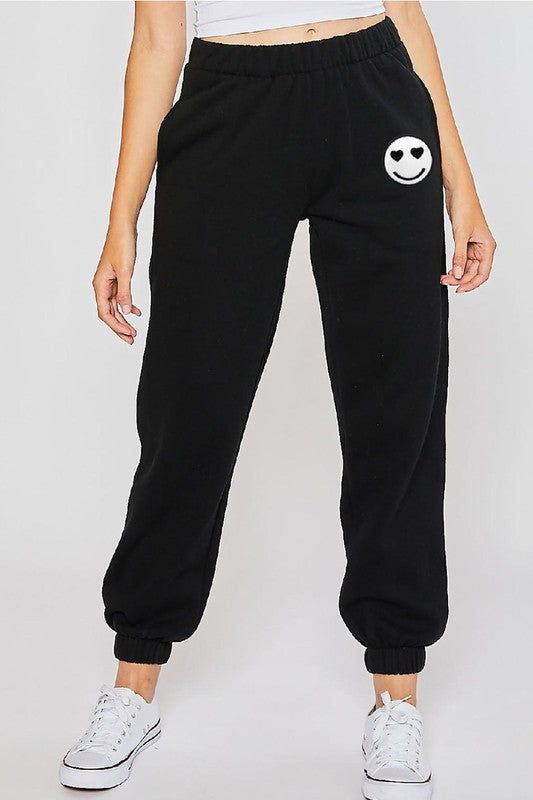 Love and Happiness Fleece Joggers | Black-Joggers-Krush Kandy, Women's Online Fashion Boutique Located in Phoenix, Arizona (Scottsdale Area)