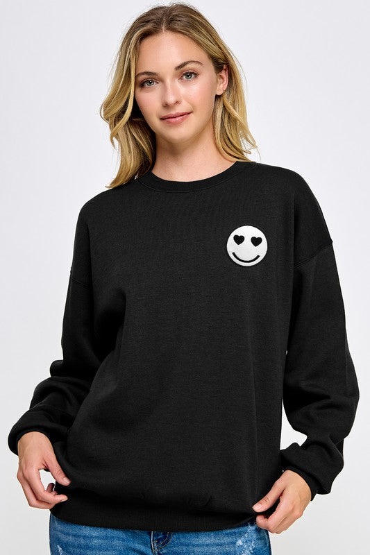 Love and Happiness Oversized Fleece Sweatshirt | Black-Sweatshirts-Krush Kandy, Women's Online Fashion Boutique Located in Phoenix, Arizona (Scottsdale Area)