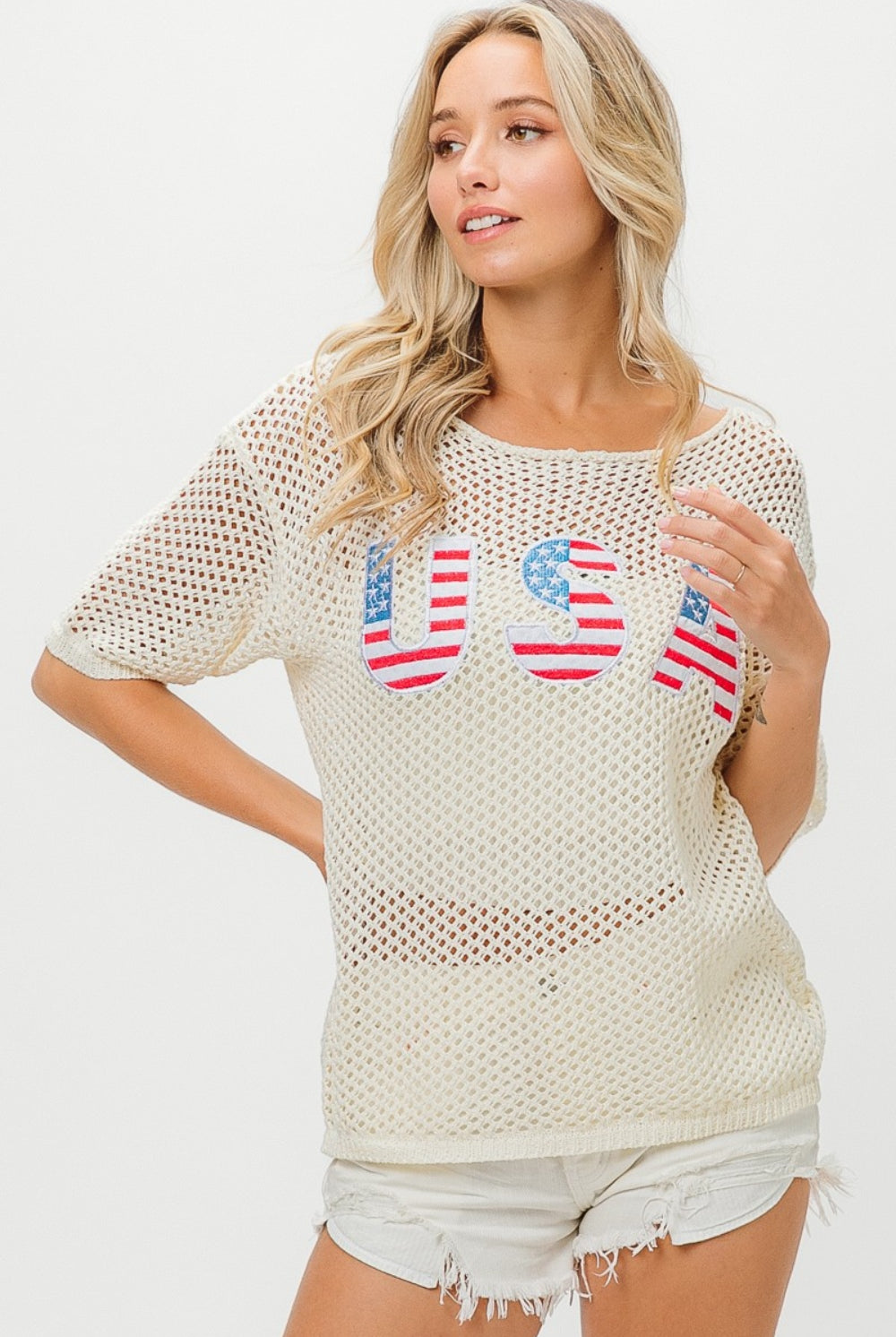 BiBi US Flag Theme Knit Cover Up-Krush Kandy, Women's Online Fashion Boutique Located in Phoenix, Arizona (Scottsdale Area)