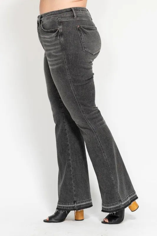 Judy Blue Full Size Mid Rise Tummy Control Washed Gray Release Hem Flare Jeans Plus Size-Denim-Krush Kandy, Women's Online Fashion Boutique Located in Phoenix, Arizona (Scottsdale Area)