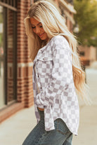 Khaki Checkered Button-Up Shirt-Long Sleeve Tops-Krush Kandy, Women's Online Fashion Boutique Located in Phoenix, Arizona (Scottsdale Area)