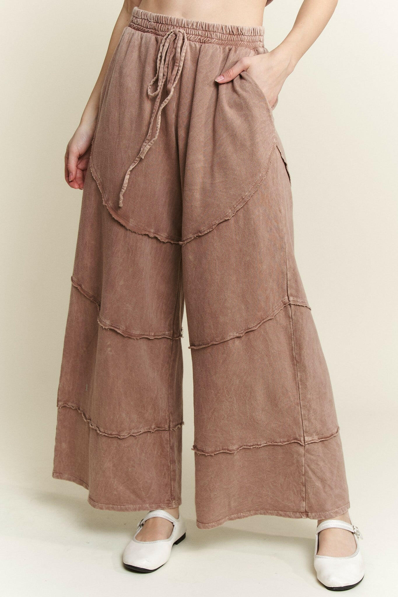 J.HER Mineral Washed Diagonal Hem Wide Leg Pants-PANTS-Krush Kandy, Women's Online Fashion Boutique Located in Phoenix, Arizona (Scottsdale Area)