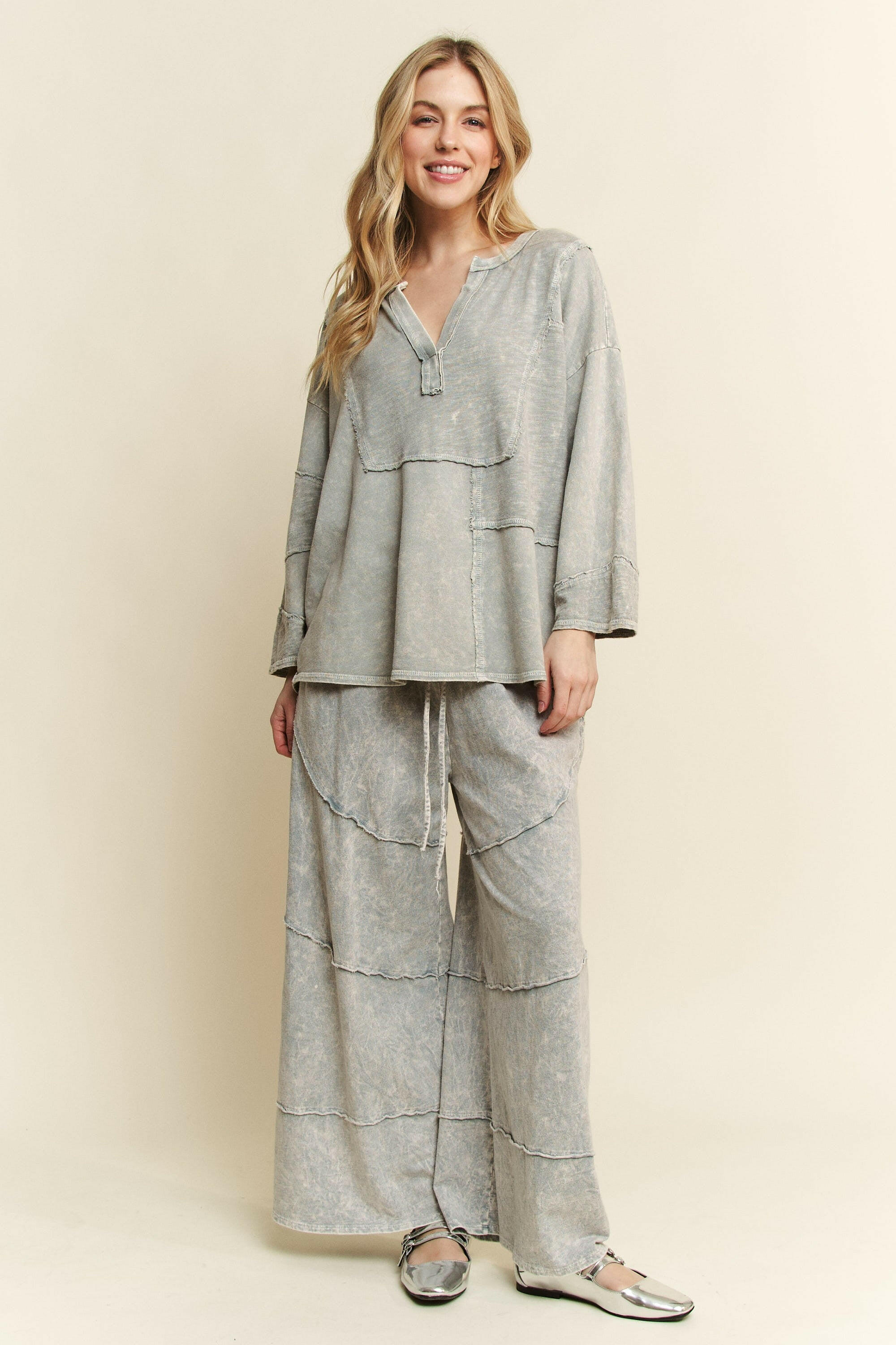 J.HER Mineral Washed Diagonal Hem Wide Leg Pants-PANTS-Krush Kandy, Women's Online Fashion Boutique Located in Phoenix, Arizona (Scottsdale Area)