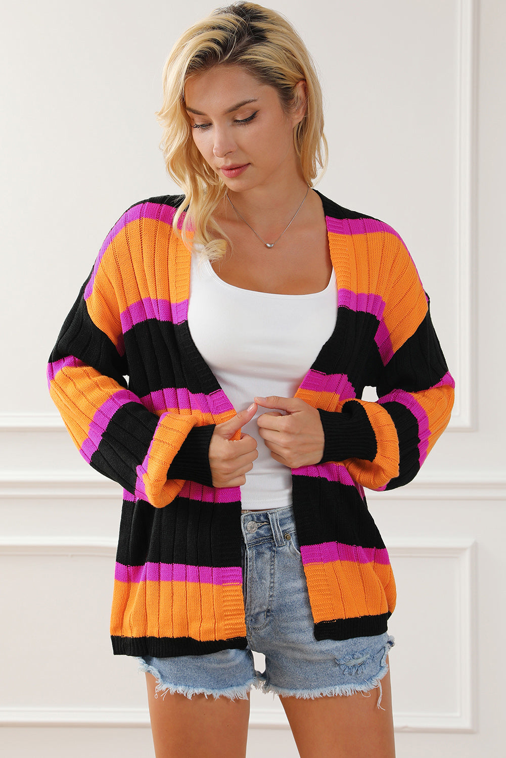 Ribbed Striped Open Front Long Sleeve Cardigan-Krush Kandy, Women's Online Fashion Boutique Located in Phoenix, Arizona (Scottsdale Area)