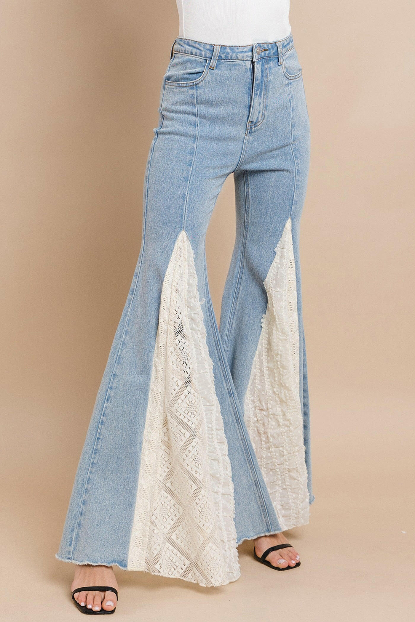 Lace Detail Wide Leg Jeans-Jumpsuits & Rompers-Krush Kandy, Women's Online Fashion Boutique Located in Phoenix, Arizona (Scottsdale Area)
