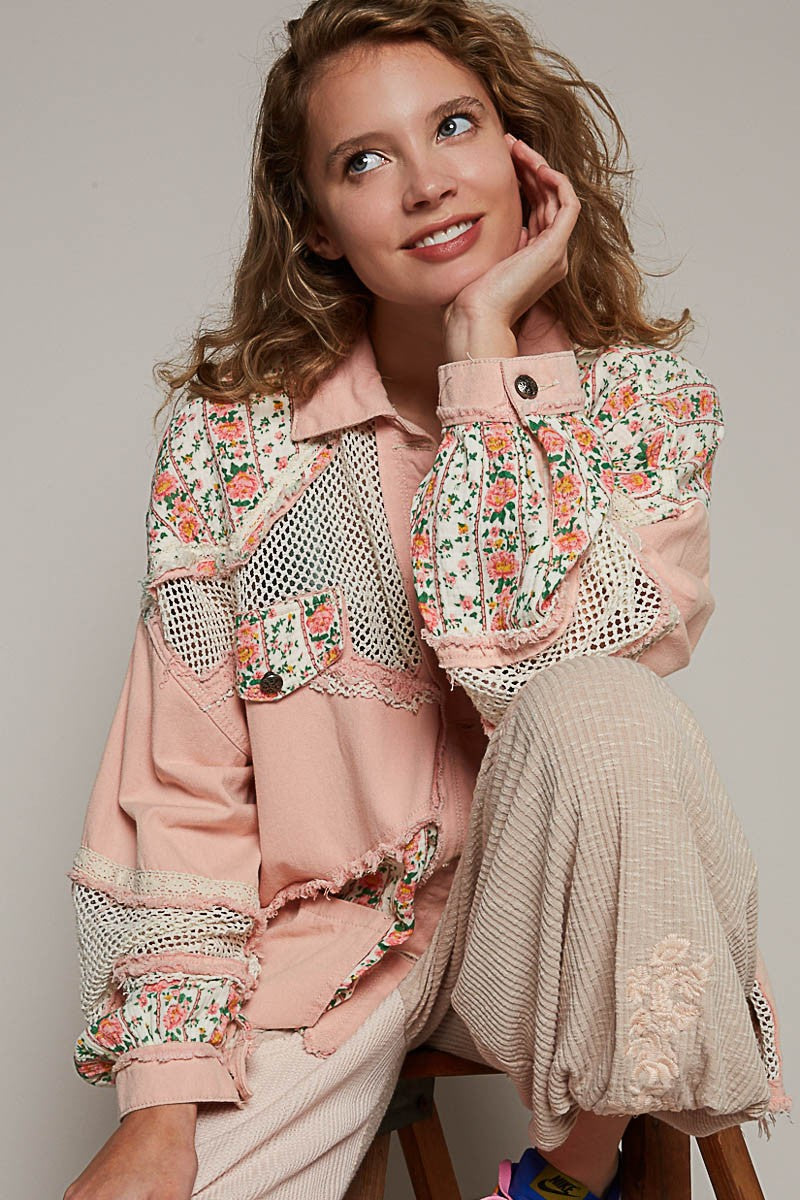 Oversize Balloon Sleeve Floral Contrast Jacket-Jackets-Krush Kandy, Women's Online Fashion Boutique Located in Phoenix, Arizona (Scottsdale Area)