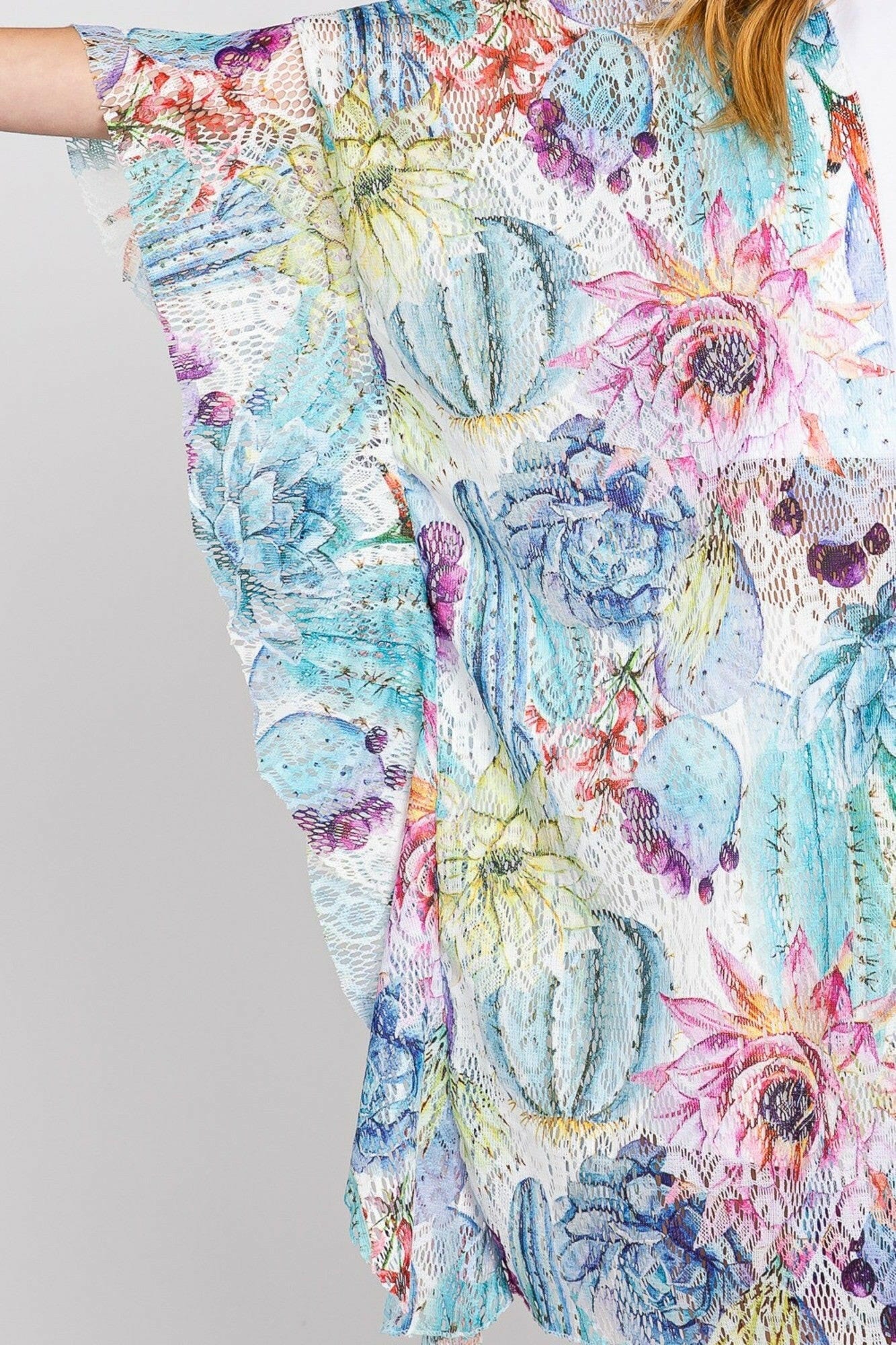 Athena Ruffle Lined Cactus Print Crochet Kimono-Kimono-Krush Kandy, Women's Online Fashion Boutique Located in Phoenix, Arizona (Scottsdale Area)