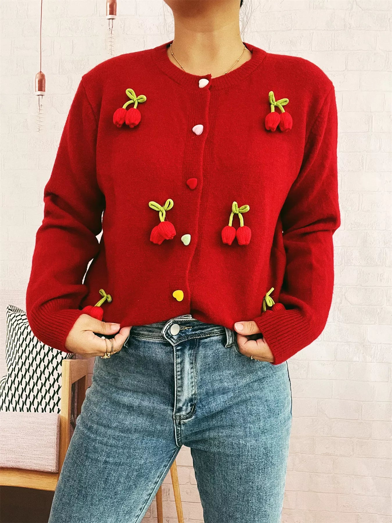 Flower Button Up Long Sleeve Cardigan-Cardigans-Krush Kandy, Women's Online Fashion Boutique Located in Phoenix, Arizona (Scottsdale Area)