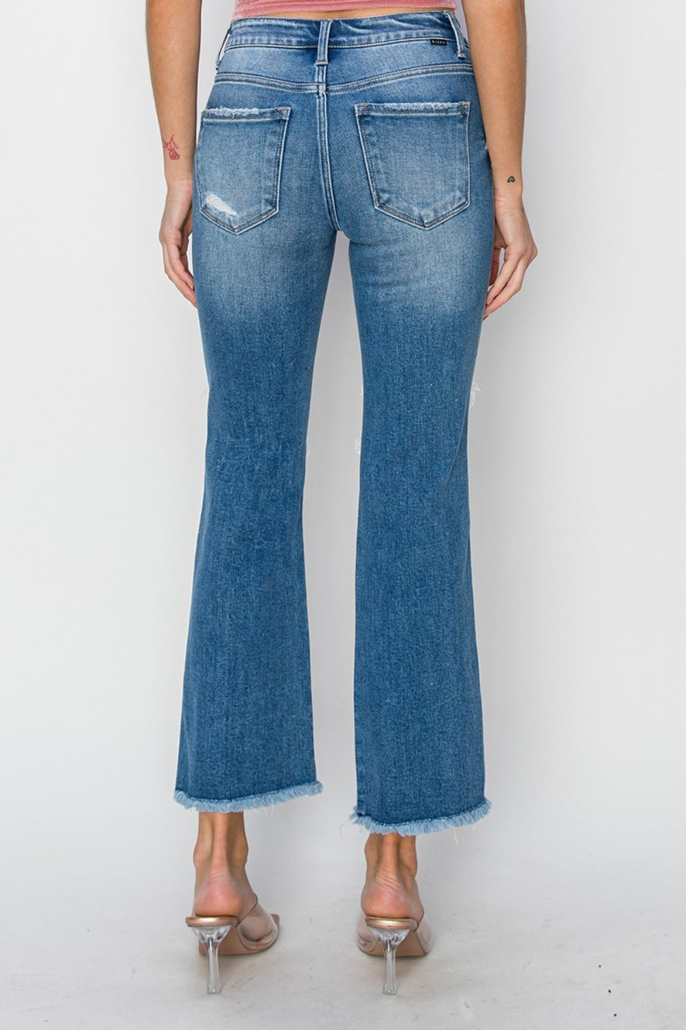 RISEN Mid Rise Distressed Cropped Flare Jeans-Denim-Krush Kandy, Women's Online Fashion Boutique Located in Phoenix, Arizona (Scottsdale Area)