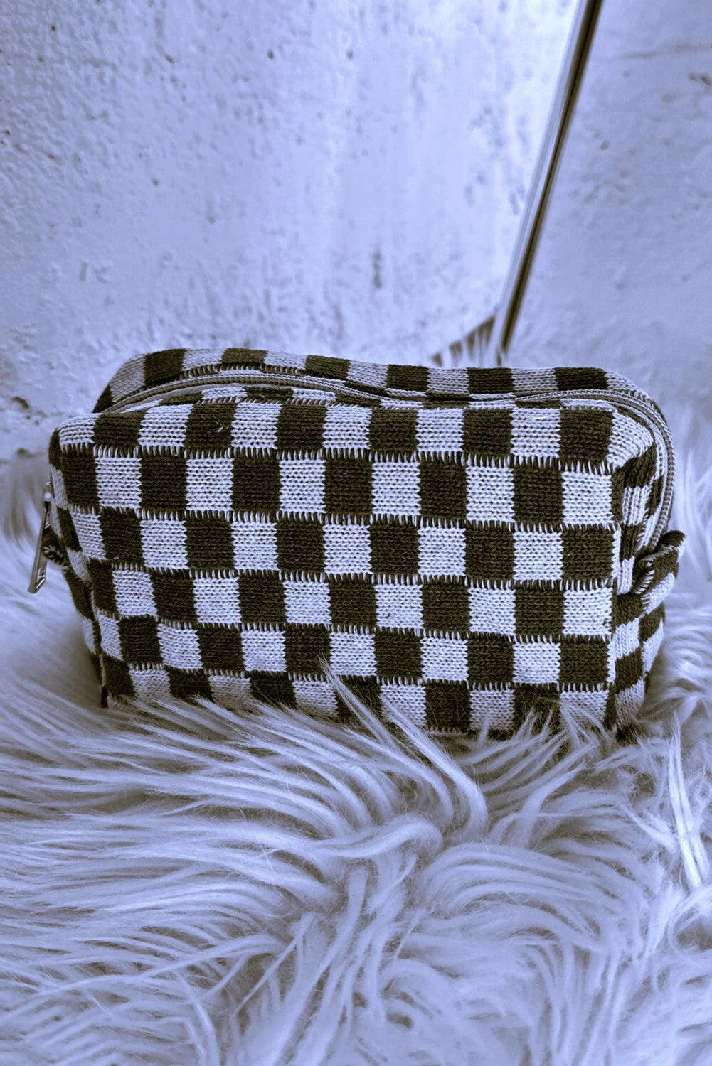 Checkered Knitted Zipper Makeup Bag-Purses & Bags-Krush Kandy, Women's Online Fashion Boutique Located in Phoenix, Arizona (Scottsdale Area)
