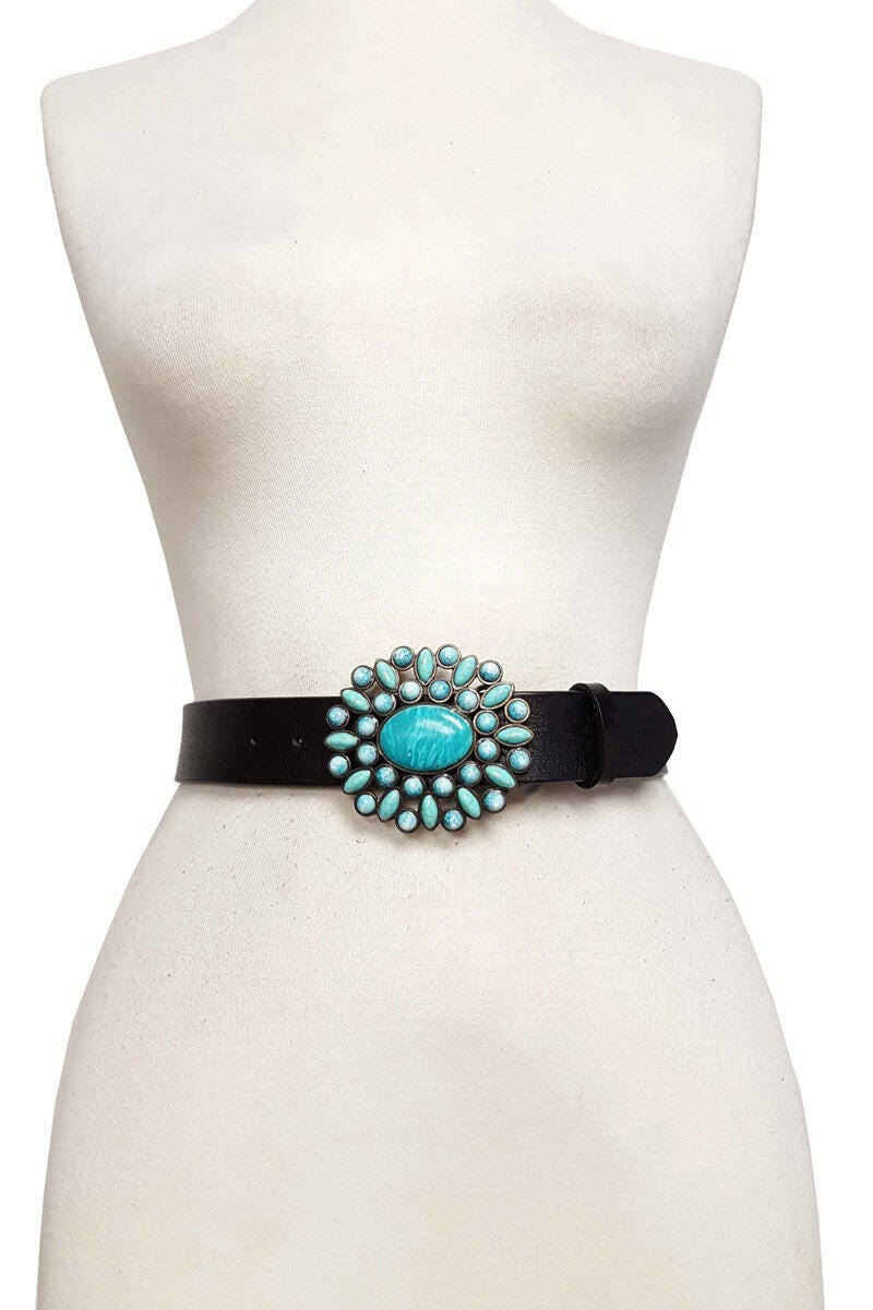 Western Turquoise Buckle With Genuine Leather Belt-Krush Kandy, Women's Online Fashion Boutique Located in Phoenix, Arizona (Scottsdale Area)