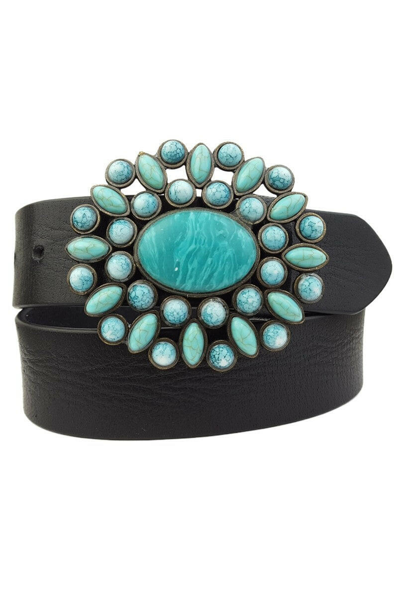 Western Turquoise Buckle With Genuine Leather Belt-Krush Kandy, Women's Online Fashion Boutique Located in Phoenix, Arizona (Scottsdale Area)