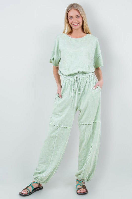 Mineral Wash Jumpsuits With Keyhole Back-Jumpsuits & Rompers-Krush Kandy, Women's Online Fashion Boutique Located in Phoenix, Arizona (Scottsdale Area)