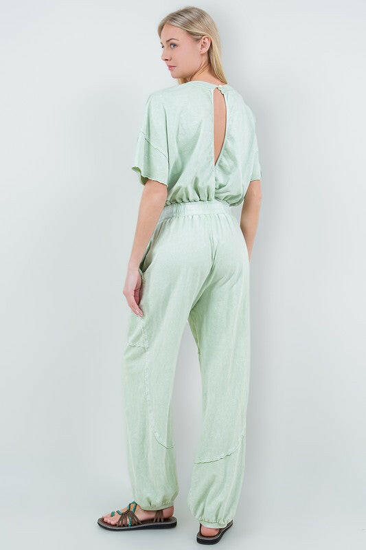 Mineral Wash Jumpsuits With Keyhole Back-Jumpsuits & Rompers-Krush Kandy, Women's Online Fashion Boutique Located in Phoenix, Arizona (Scottsdale Area)