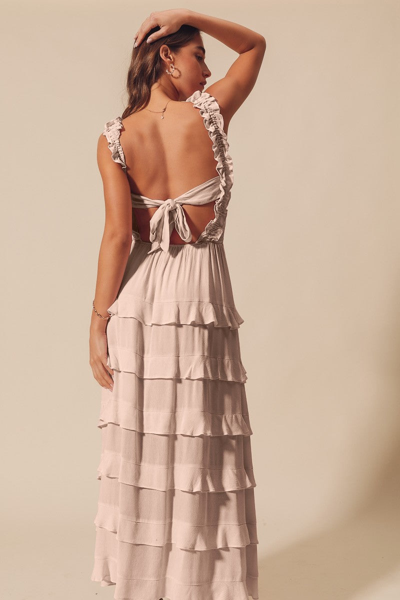 Smocked Ruffle Tier Maxi Dress with Open Back-Dresses-Krush Kandy, Women's Online Fashion Boutique Located in Phoenix, Arizona (Scottsdale Area)