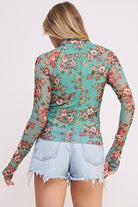 Ginger Floral Mock Neck Mesh Top-Long Sleeve Tops-Krush Kandy, Women's Online Fashion Boutique Located in Phoenix, Arizona (Scottsdale Area)