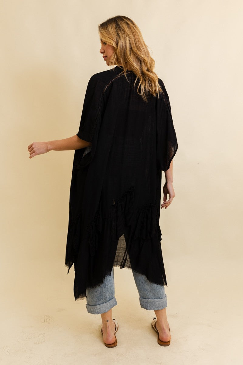 Solid Ruffle Edge Bohemian Kimono-Kimonos-Krush Kandy, Women's Online Fashion Boutique Located in Phoenix, Arizona (Scottsdale Area)