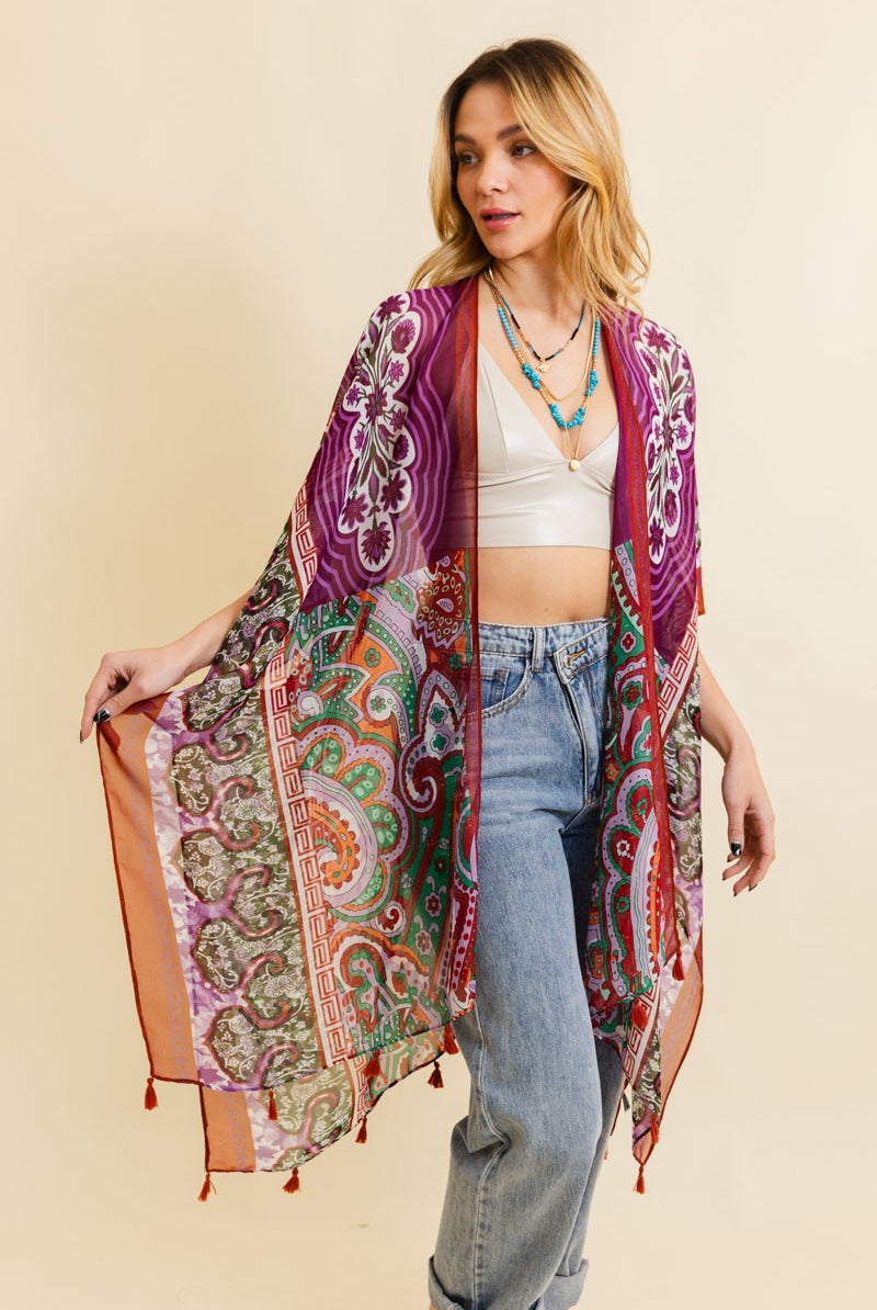 Paisley Print Open Front Kimono-Cardigans-Krush Kandy, Women's Online Fashion Boutique Located in Phoenix, Arizona (Scottsdale Area)