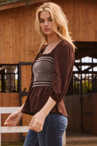 Smocked Bodice Square-Neck Blouse S-3X-Tops-Krush Kandy, Women's Online Fashion Boutique Located in Phoenix, Arizona (Scottsdale Area)