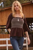 Smocked Bodice Square-Neck Blouse S-3X-Tops-Krush Kandy, Women's Online Fashion Boutique Located in Phoenix, Arizona (Scottsdale Area)