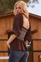 Smocked Bodice Square-Neck Blouse S-3X-Tops-Krush Kandy, Women's Online Fashion Boutique Located in Phoenix, Arizona (Scottsdale Area)