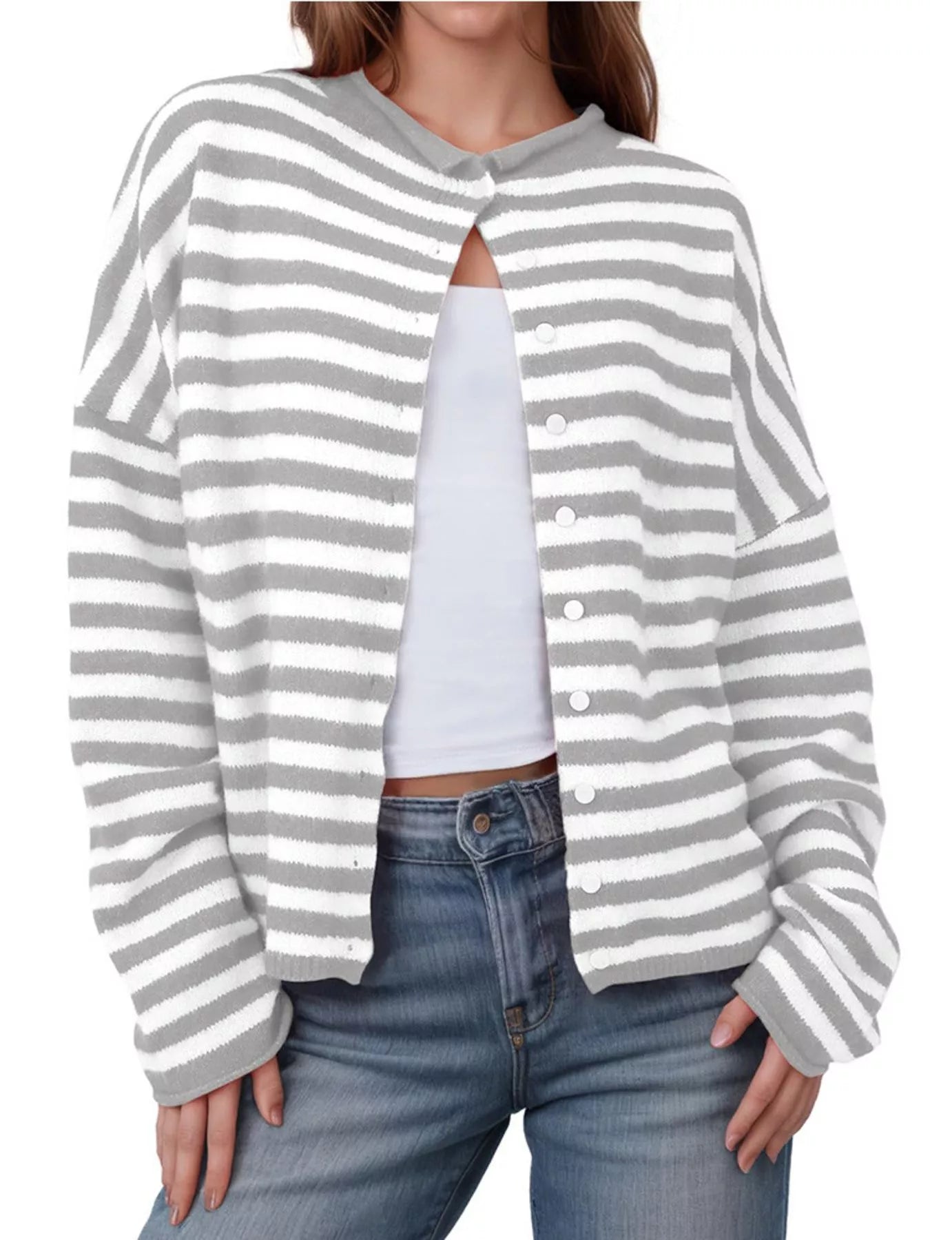 Striped Button-Up Cardigan-Sweaters-Krush Kandy, Women's Online Fashion Boutique Located in Phoenix, Arizona (Scottsdale Area)