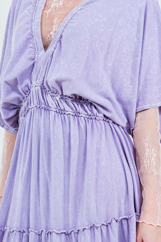 Mineral Wash V-Neck Empire Waist Tiered Dress-dress-Krush Kandy, Women's Online Fashion Boutique Located in Phoenix, Arizona (Scottsdale Area)