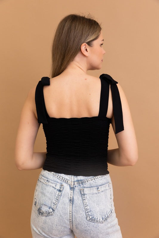 Kendra Seamless Vertical Smocked Tie Shoulder Top-Tanks-Krush Kandy, Women's Online Fashion Boutique Located in Phoenix, Arizona (Scottsdale Area)