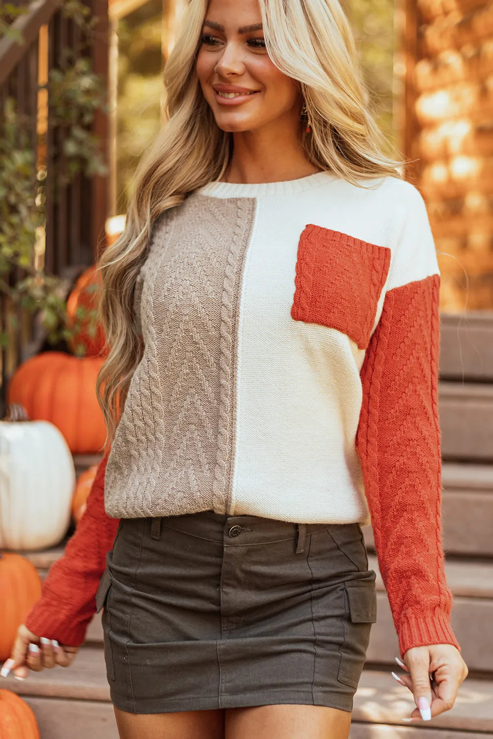 Color Block Round Neck Long Sleeve Sweater-Krush Kandy, Women's Online Fashion Boutique Located in Phoenix, Arizona (Scottsdale Area)