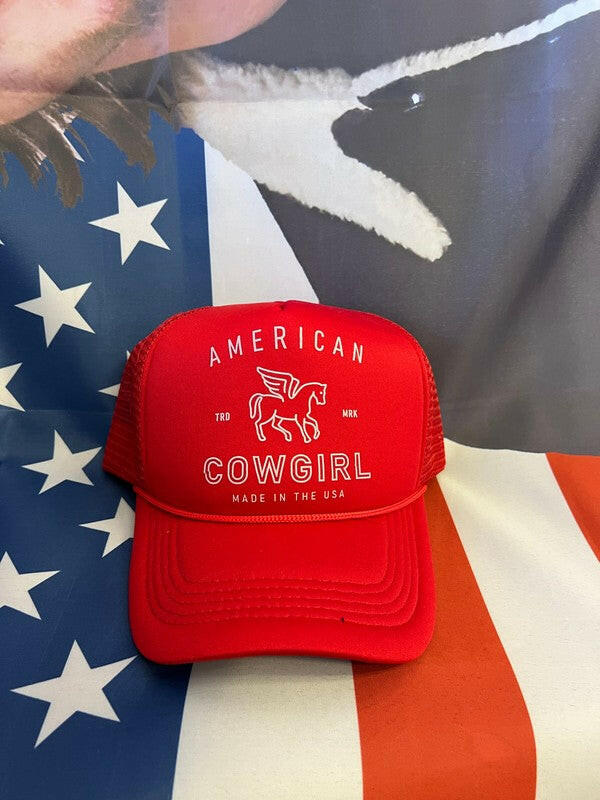 American Cowgirl Red Trucker Hat-Hats-Krush Kandy, Women's Online Fashion Boutique Located in Phoenix, Arizona (Scottsdale Area)