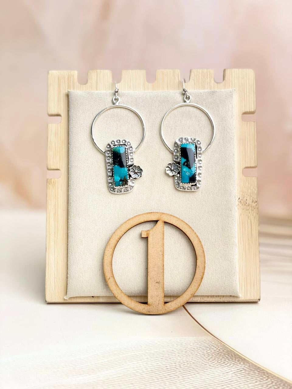 Sterling Flower Bar Stone Hoops-Earrings-Krush Kandy, Women's Online Fashion Boutique Located in Phoenix, Arizona (Scottsdale Area)