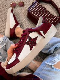 Stardust Glam: Burgundy Glitter Star Sneakers