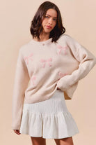 SO ME Embroidered Ribbon Round Neck Sweater-Sweaters-Krush Kandy, Women's Online Fashion Boutique Located in Phoenix, Arizona (Scottsdale Area)