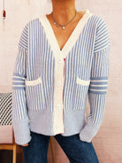 Striped Button-Front Cardigan with Contrast Trim-Cardigan-Krush Kandy, Women's Online Fashion Boutique Located in Phoenix, Arizona (Scottsdale Area)