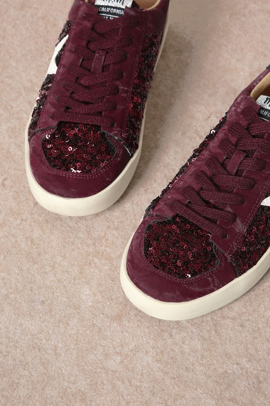 Sangria Sparkle Sequin Leather Sneakers-Sneakers-Krush Kandy, Women's Online Fashion Boutique Located in Phoenix, Arizona (Scottsdale Area)