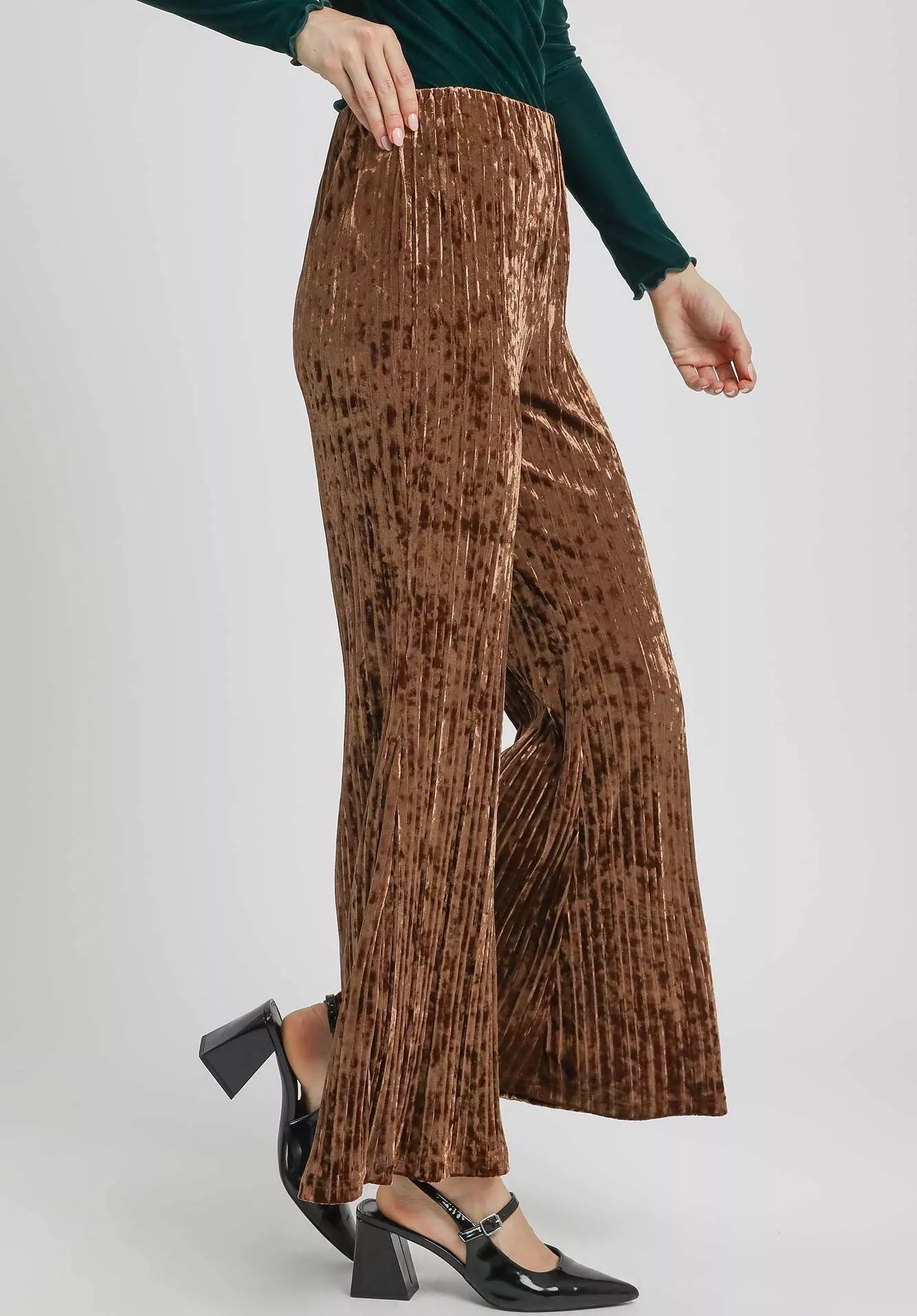 Umgee Velvet Pleated Wide Leg Pants-Pants-Krush Kandy, Women's Online Fashion Boutique Located in Phoenix, Arizona (Scottsdale Area)