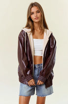 Vegan Leather Hooded Jacket W/ Welt Pocket-Jackets-Krush Kandy, Women's Online Fashion Boutique Located in Phoenix, Arizona (Scottsdale Area)