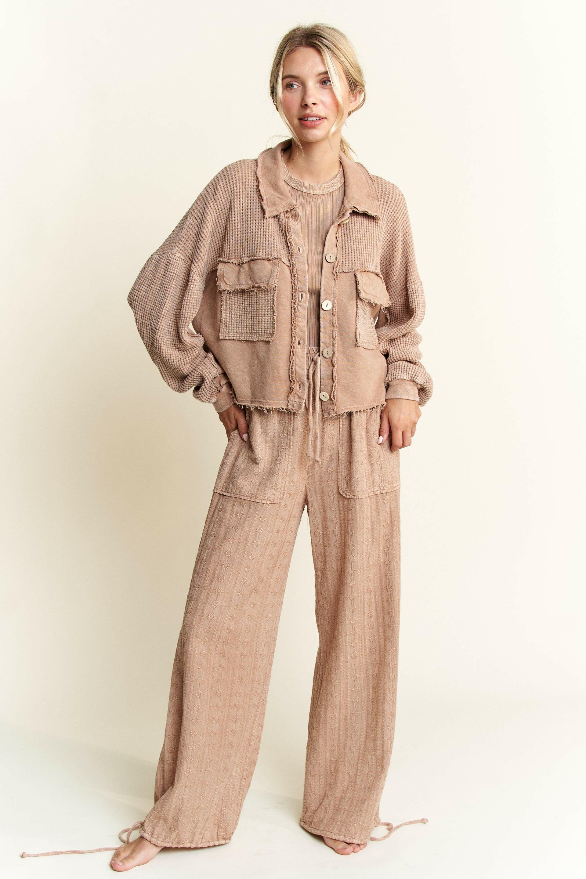 Mineral Wash Eyelet Tie Hem Joggers-Pants-Krush Kandy, Women's Online Fashion Boutique Located in Phoenix, Arizona (Scottsdale Area)