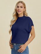 Double Take Full Size Mock Neck Short Sleeve Sweater-Sweaters-Krush Kandy, Women's Online Fashion Boutique Located in Phoenix, Arizona (Scottsdale Area)